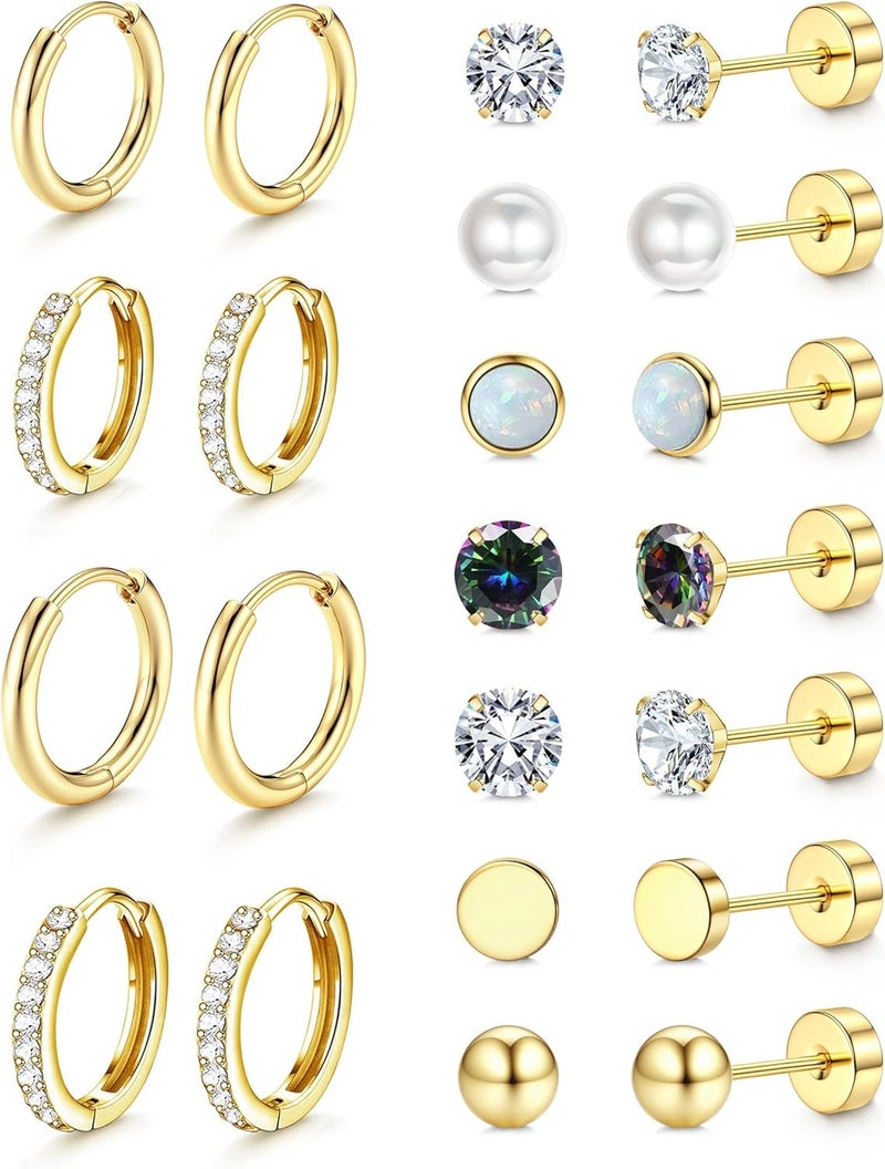 Jstyle Hypoallergenic Stud Hoop Earrings for Women Small Flat Back Surgical Stainless Steel Earrings for Sensitive Ears Trendy Silver Hoops Cartilage Earring Stacks Set Multiple Piercing Jewelry Gifts - Image 1